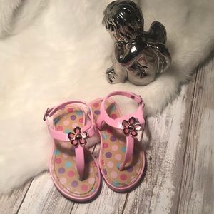 Pink Sandals- Polka Dot Bottoms - Pink Top Flower